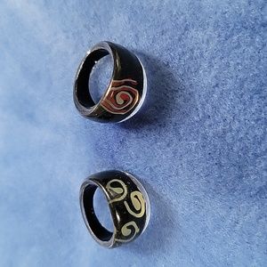 Rings MOD 80s look Resin Swirl Black Lot of 2